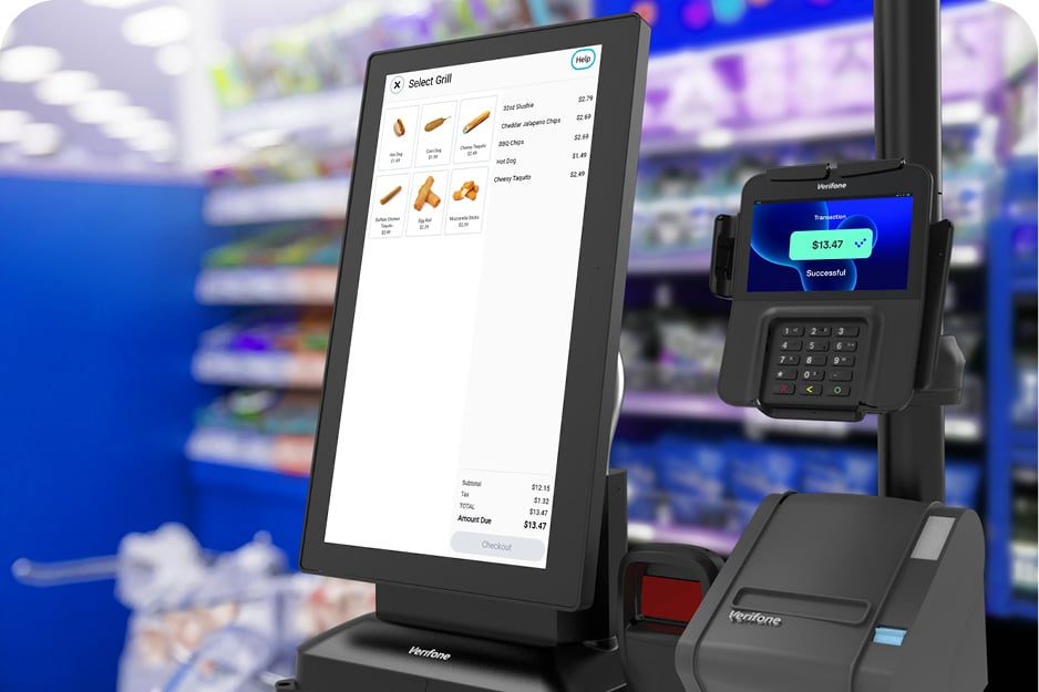 Verifone C18 with customer display and PIN pad at a c-store counter